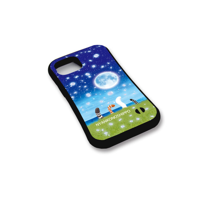 グリップケース iPhoneケース【にゃんこのしっぽ（花びら舞う夜）】（名入れ可）