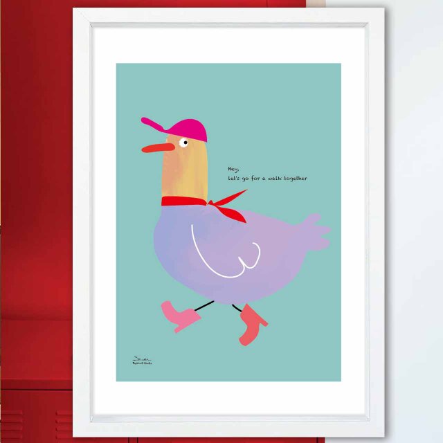 散歩しよう　鳥　送料無料　イラスト　アート　ポスター　アートポスター　A4〜A0　  アート/sei検索　3230