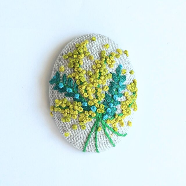 ミモザの刺繍ブローチ・botanical#354