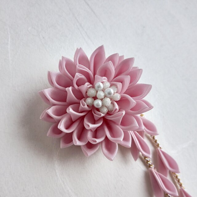 和装髪飾り.つまみ細工.清楚なペールピンクダリア.組み合わせ自由な10点セット.成人式.卒業式.ブライダル.七五三.ピンクタッセル 白＊華ダリア＊マム ❁振袖髪飾り和 つまみ細工結婚式・成人式