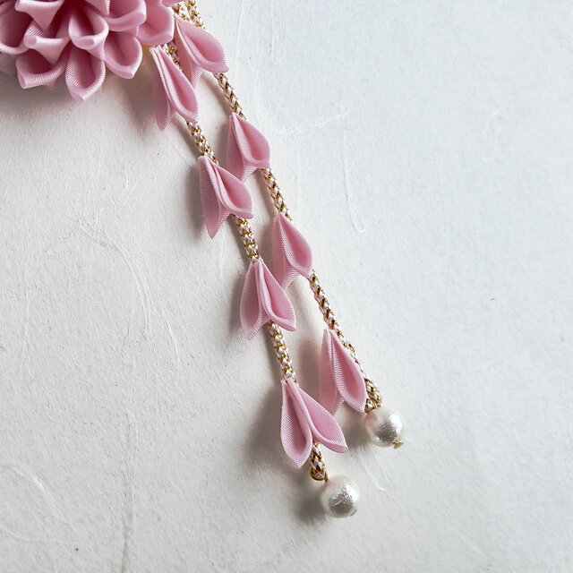 和装髪飾り.つまみ細工.清楚なペールピンクダリア.組み合わせ自由な10点セット.成人式.卒業式.ブライダル.七五三.ピンクタッセル 白＊華ダリア＊マム ❁振袖髪飾り和 つまみ細工結婚式・成人式