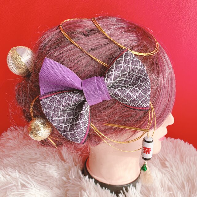 畳縁リボン☆お祭り髪飾り☆成人式髪飾り☆結婚式髪飾り路袴ヘア☆卒業式髪飾り☆リボン☆ヘッドドレス☆御神輿☆だんじり☆よさこいのコ