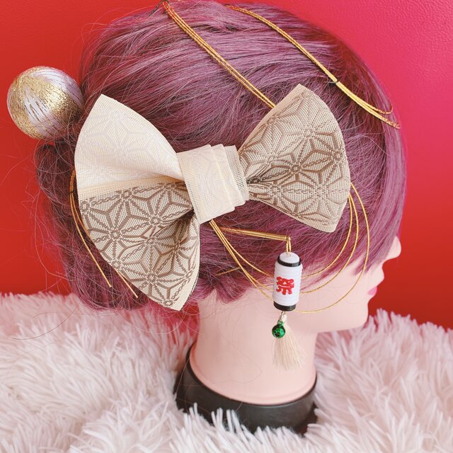 畳縁リボン☆お祭り髪飾り☆成人式髪飾り☆結婚式髪飾り路袴ヘア☆卒業式髪飾り☆リボン☆ヘッドドレス☆御神輿☆だんじり☆よさこいのコ