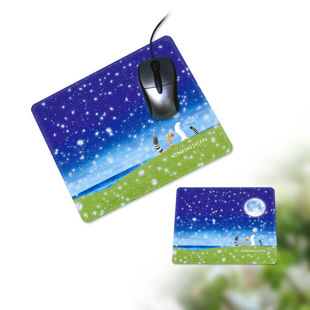 マウスパッド【にゃんこのしっぽ（花びら舞う夜）】（名入れ可）