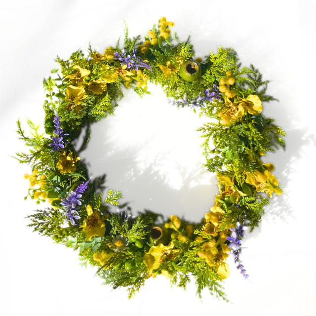 ミモザとラベンダーのリース30㎝｜壁掛け｜枯れないアーティシャルフラワー（造花）