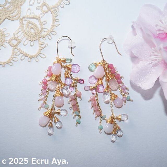 *心の桜*ピンクオパールなどのピアス