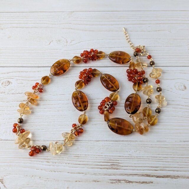 シトリンとカーネリアンのネックレス（N1319）