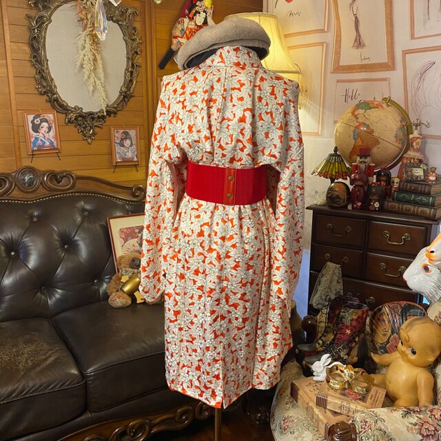 お着物　リメイク　2点セット　ワンピース　ハンドメイド 着物リメイクセットアップ ツーピース 2部式 和洋折衷 鮮やかな