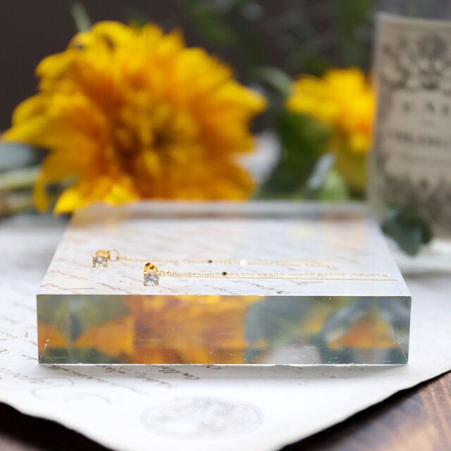 ★リニューアル★4x4ファセットカット一粒天然石とチェーンのピアス（６種類） #1230