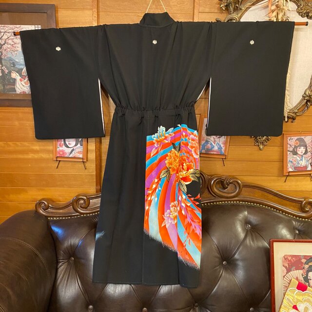 黒留袖 着物 リメイク ワンピース ドレス 二/2部式お太鼓 袋帯