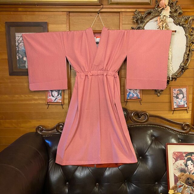 着物 リメイク ワンピース ドレス 化繊 和洋折衷 優しいピンク色