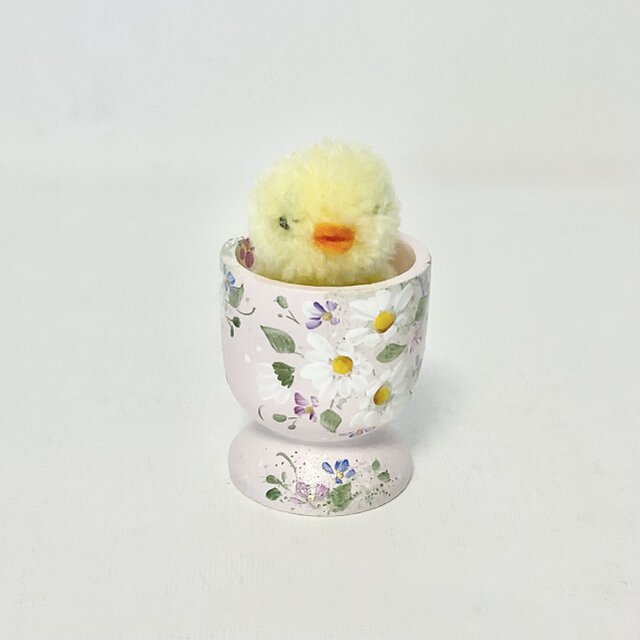 ヒヨコ付き、野の花のエッグスタンド(ピンク)