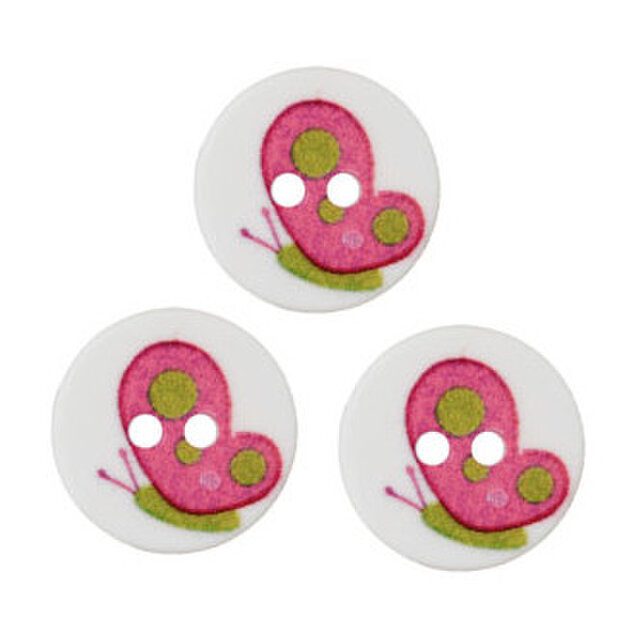 *Sale ドイツ ポリエステル ボタン ちょうちょピンク 3個 バタフライ 蝶々 B-1751