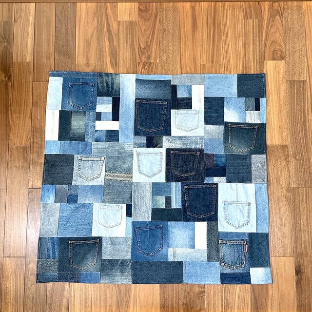 リメイクデニム　マルチカバー  マット 110️155　ハンドメイド　ざっくり デニム マルチカバー リメイク 180×130 - メルカリ