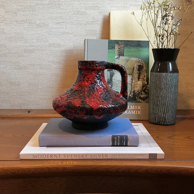 赤×黒の力強い花器／Jopeko／Fat Lava
