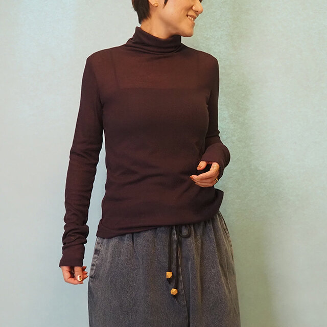 新作2025❤︎程よいシアー感タートルネックロングスリーブカットソーT（パープル）25004PPF