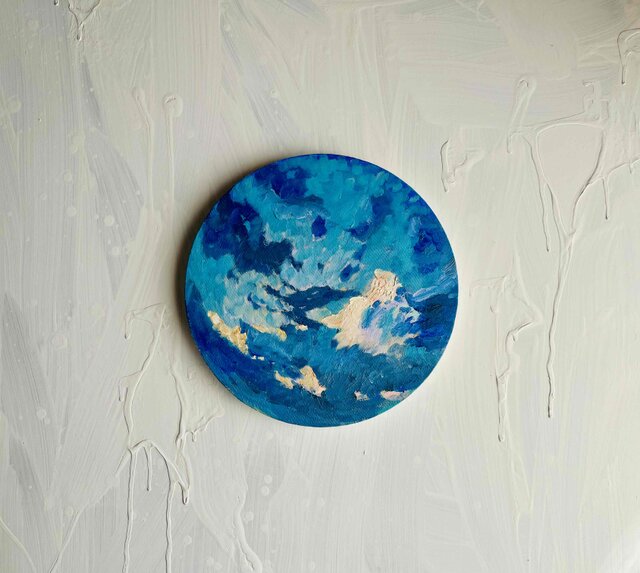 直径25㎝「朝の空 2025-2」油彩・絵画・原画・丸形・アートパネル 直径25㎝「朝の空 2025-2」油彩・絵画・原画・丸形・アート