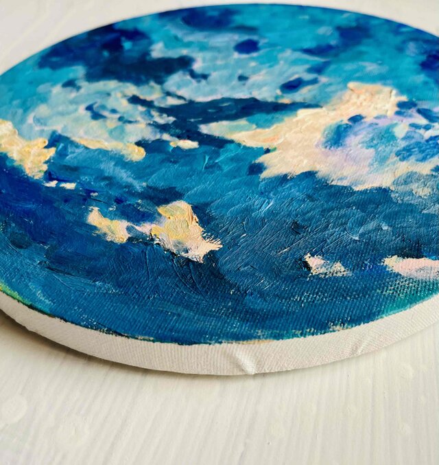 直径25㎝「朝の空 2025-2」油彩・絵画・原画・丸形・アートパネル 直径25㎝「朝の空 2025-2」油彩・絵画・原画・丸形・アート