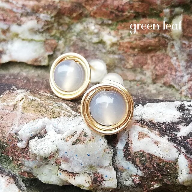 14kgf＊グレーアゲートの一粒ピアス