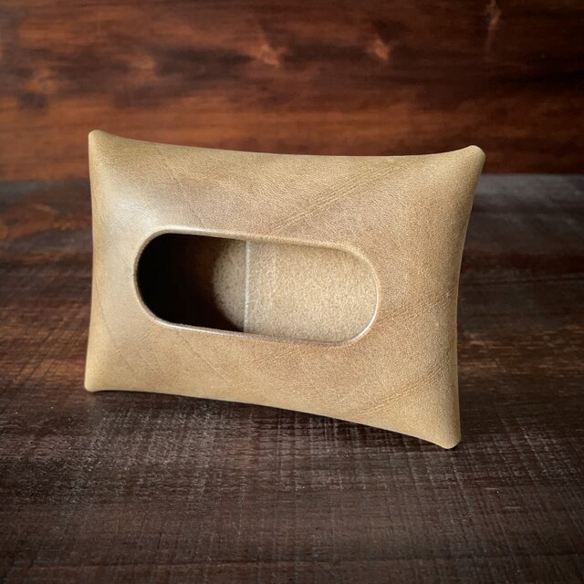 レザーポケットティッシュケース（オリーブ）