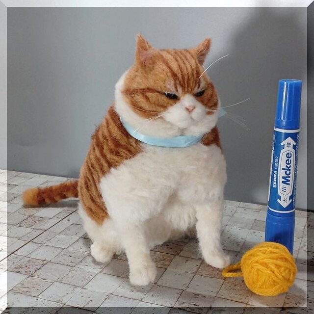 羊毛フェルト 猫 超デブ猫 茶トラハチワレ猫 ブサ猫 ねこ ネコ 猫