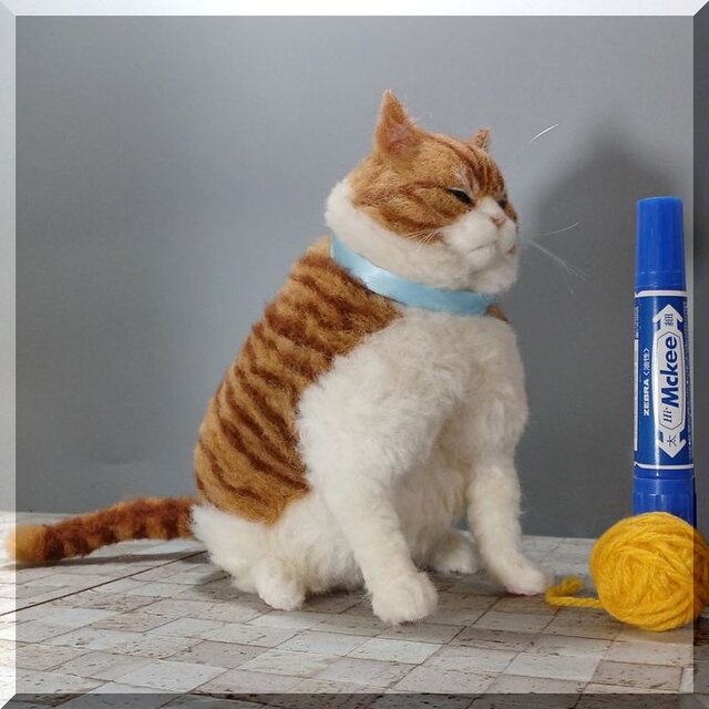 羊毛フェルト 猫 超デブ猫 茶トラハチワレ猫 ブサ猫 ねこ ネコ 猫