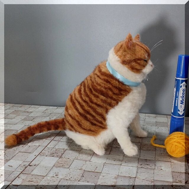 羊毛フェルト 猫 超デブ猫 茶トラハチワレ猫 ブサ猫 ねこ ネコ 猫