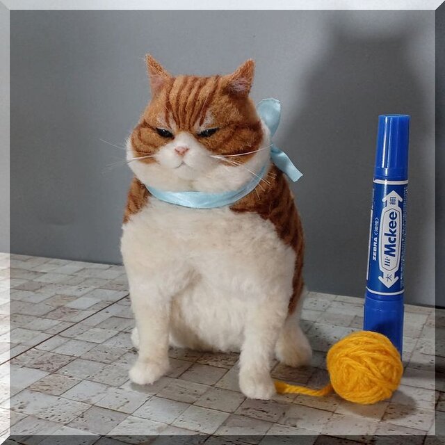 羊毛フェルト 猫 超デブ猫 茶トラハチワレ猫 ブサ猫 ねこ ネコ 猫