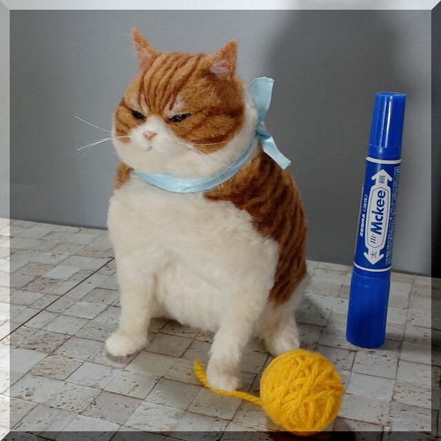 羊毛フェルト 猫 超デブ猫 茶トラハチワレ猫 ブサ猫 ねこ ネコ 猫