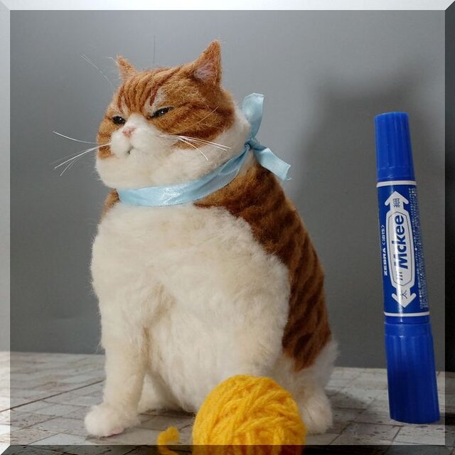 羊毛フェルト 猫 超デブ猫 茶トラハチワレ猫 ブサ猫 ねこ ネコ 猫