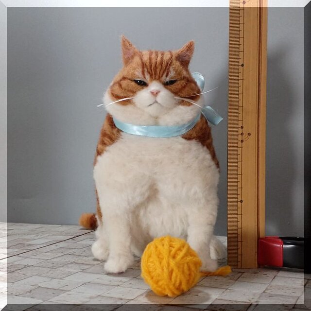 羊毛フェルト 猫 超デブ猫 茶トラハチワレ猫 ブサ猫 ねこ ネコ 猫