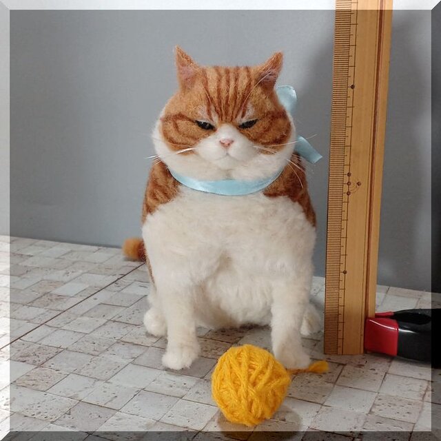 羊毛フェルト 猫 超デブ猫 茶トラハチワレ猫 ブサ猫 ねこ ネコ 猫