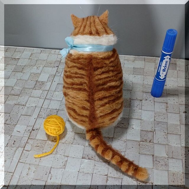 羊毛フェルト 猫 超デブ猫 茶トラハチワレ猫 ブサ猫 ねこ ネコ 猫