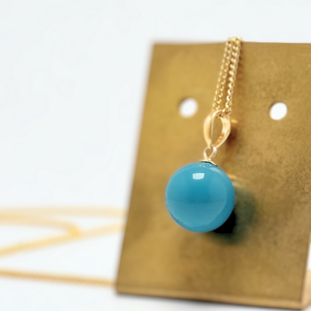 ラス1 アウトレット 10mm シンプル ターコイズ/トルコ石  K18 K18GP ネックレス - 純LL