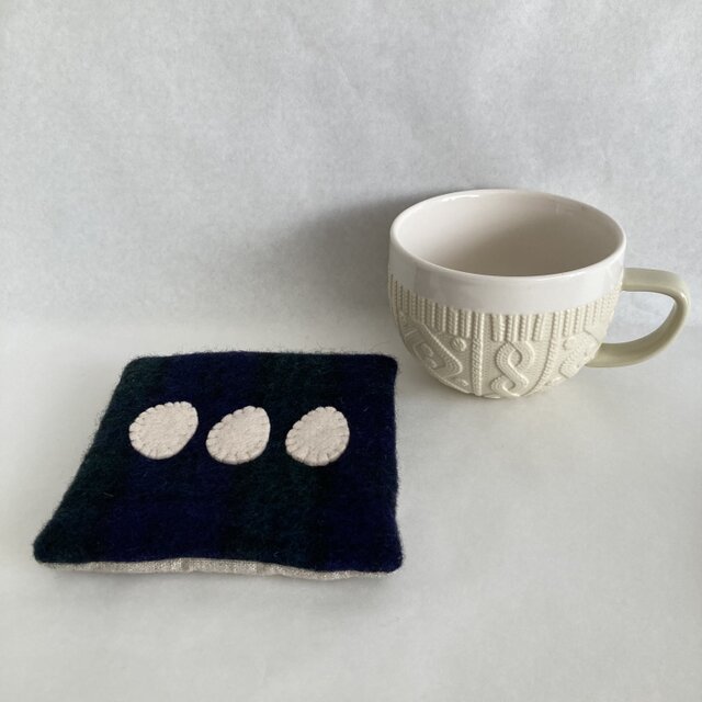 WOOL!たまご*カップ＆ポットマット*ブラックウォッチフランネル