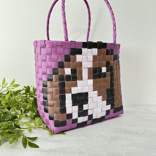 プラカゴ　エコバック プラカゴ ミニサイズ ネイビーx白 バスケット エコバッグ PPバンド