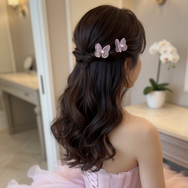 1本　パール付　蝶々飾り　成人式　ダブル蝶　振袖　卒業式　袴　蝶々の髪飾り　二重蝶々　バタフライ  OHANA