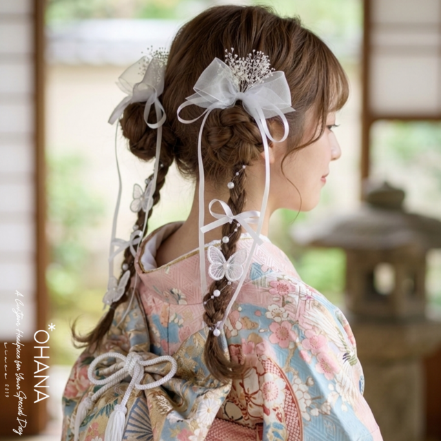 ❁︎mm様❁︎ リボン×モダン花 和装 髪飾り ヘッドドレス 成人式 卒業式 ウェディング リボンアレンジ ヘッドドレス 髪飾り 和装