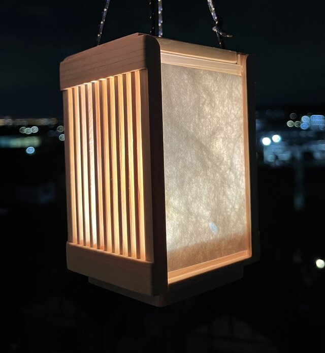 ヒノキの行灯（あんどん）【お試し用のミニLEDライト付き】