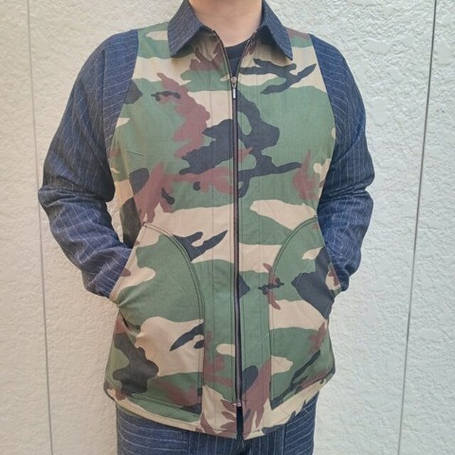 ジャガードデニム×迷彩キルティング地ZIPジャケット