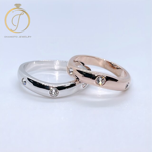 Wave pair ring (ピンキーリング可)