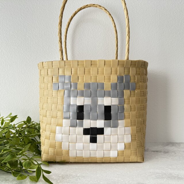 シュナウザー★プラカゴ★温泉・プール・海・お砂場　温泉バッグ　エコバッグ　PPバンド　カゴバッグ　お散歩バッグ