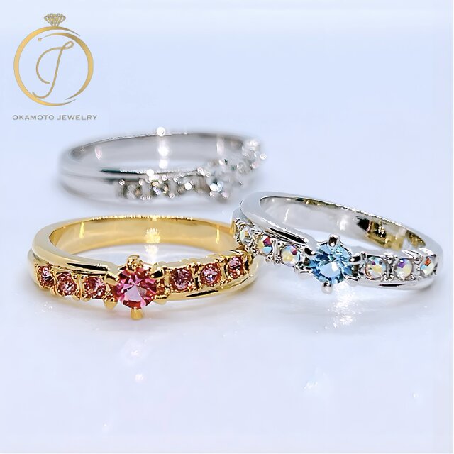 Diagonal crystal ring. (ピンキーリング可)