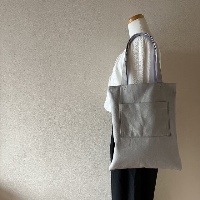 浴衣地ぺたんこトートバッグ A4対応 ねこと立涌文〈受注製作〉 | iichi