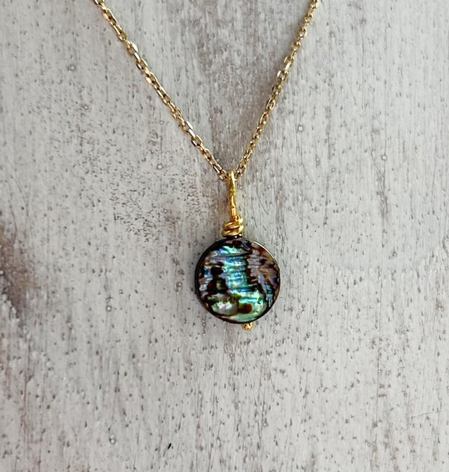 K24純金・天然アバロン（アワビ)ラウンドシェイプ◇ペンダントトップ