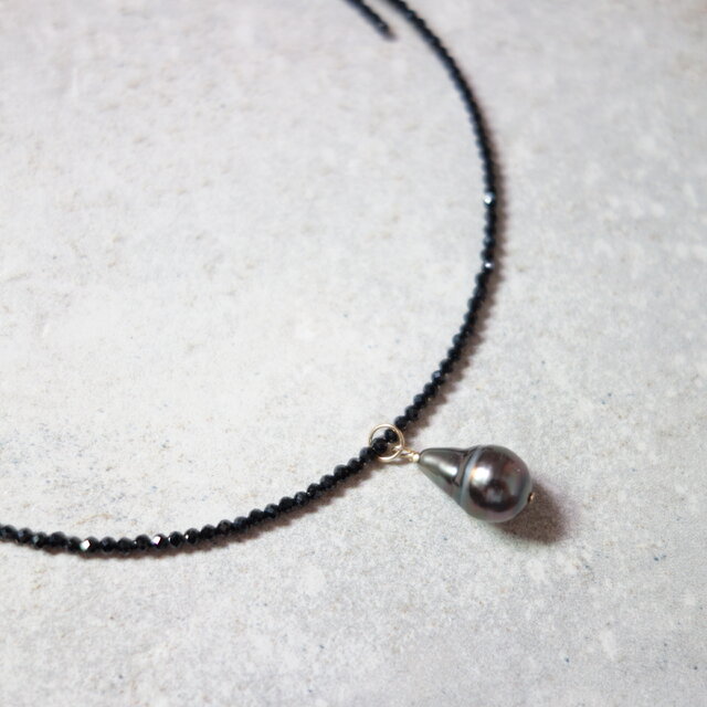美品/バロック黒蝶パールブラックスピネルネックレス 黒蝶真珠バロック 