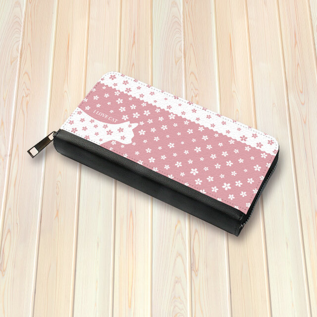 （送料無料）長財布【桜猫】（名入れ可）