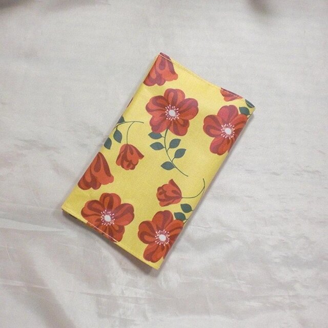 ブックカバー（新書）／全力全開！（黄+赤花）