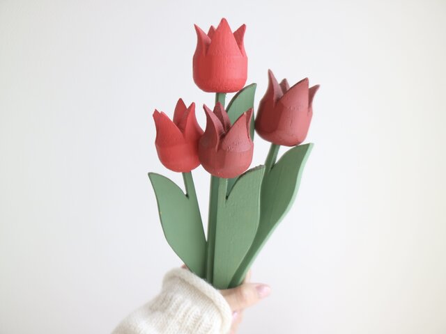 北欧　木製チューリップ　スウェーデン　ヴィンテージ スウェーデンで見つけた木製チューリップ &葉っぱ No.5117