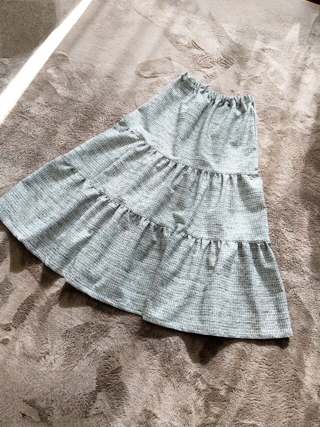 上品コットンツィード3段ティアードスカート